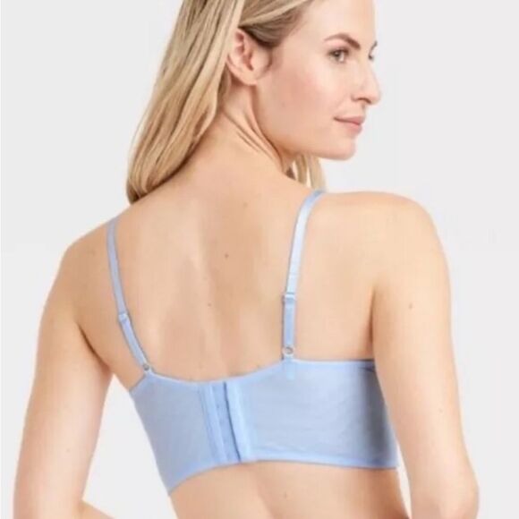 NWT-Auden-Long Line Light Blue Lightly Lined Lace Demi bra w/ Underwire-Size 34B - Picture 2 of 9